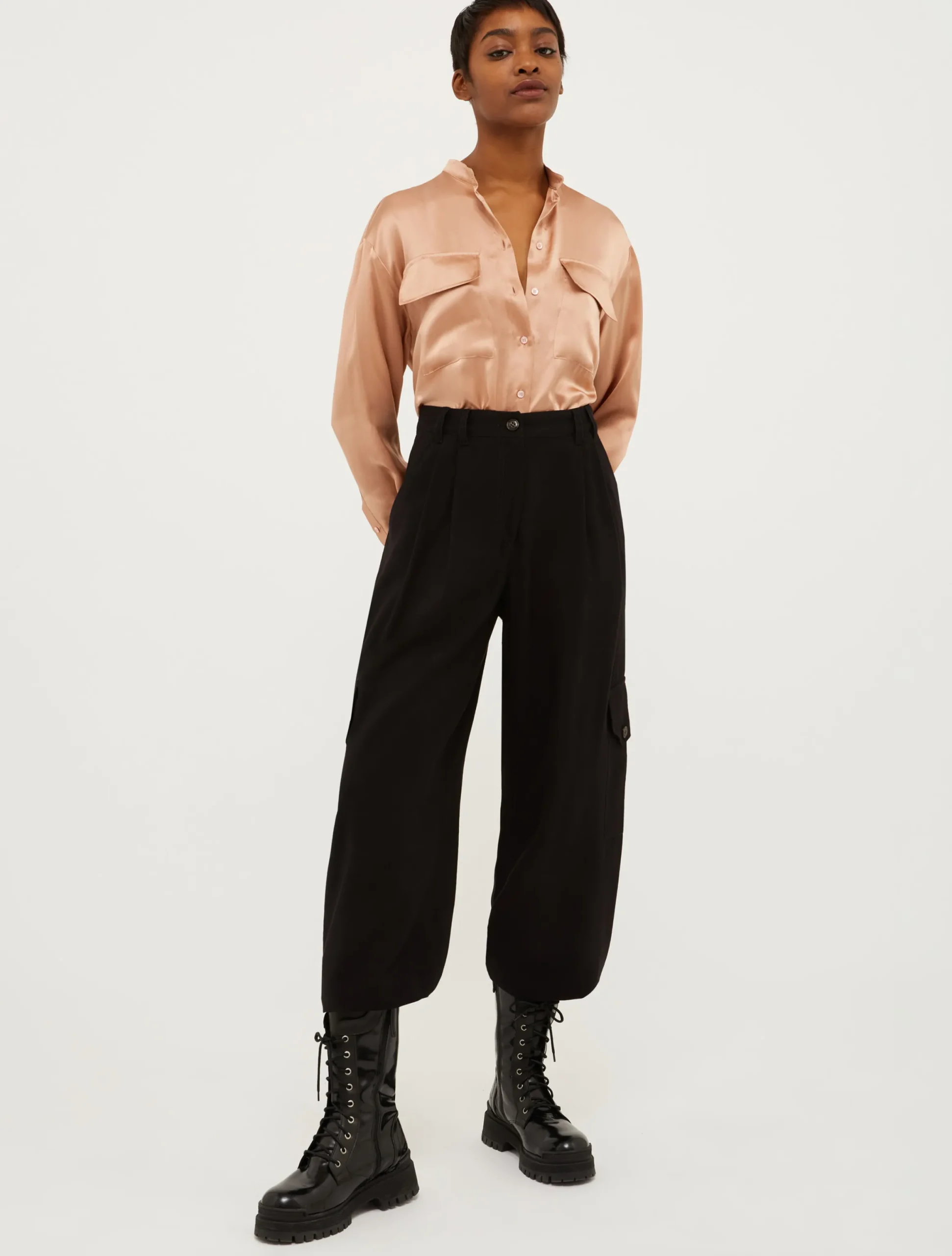 Mandarin-collar silk shirt