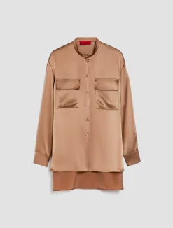 Mandarin-collar silk shirt