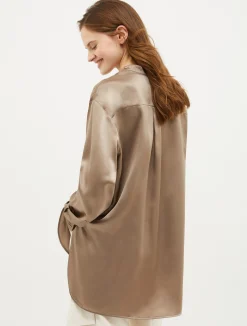 Mandarin-collar silk shirt