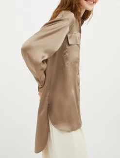 Mandarin-collar silk shirt