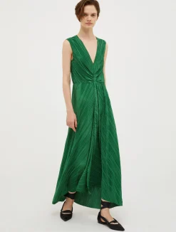 Micro-pleated jersey maxi dress