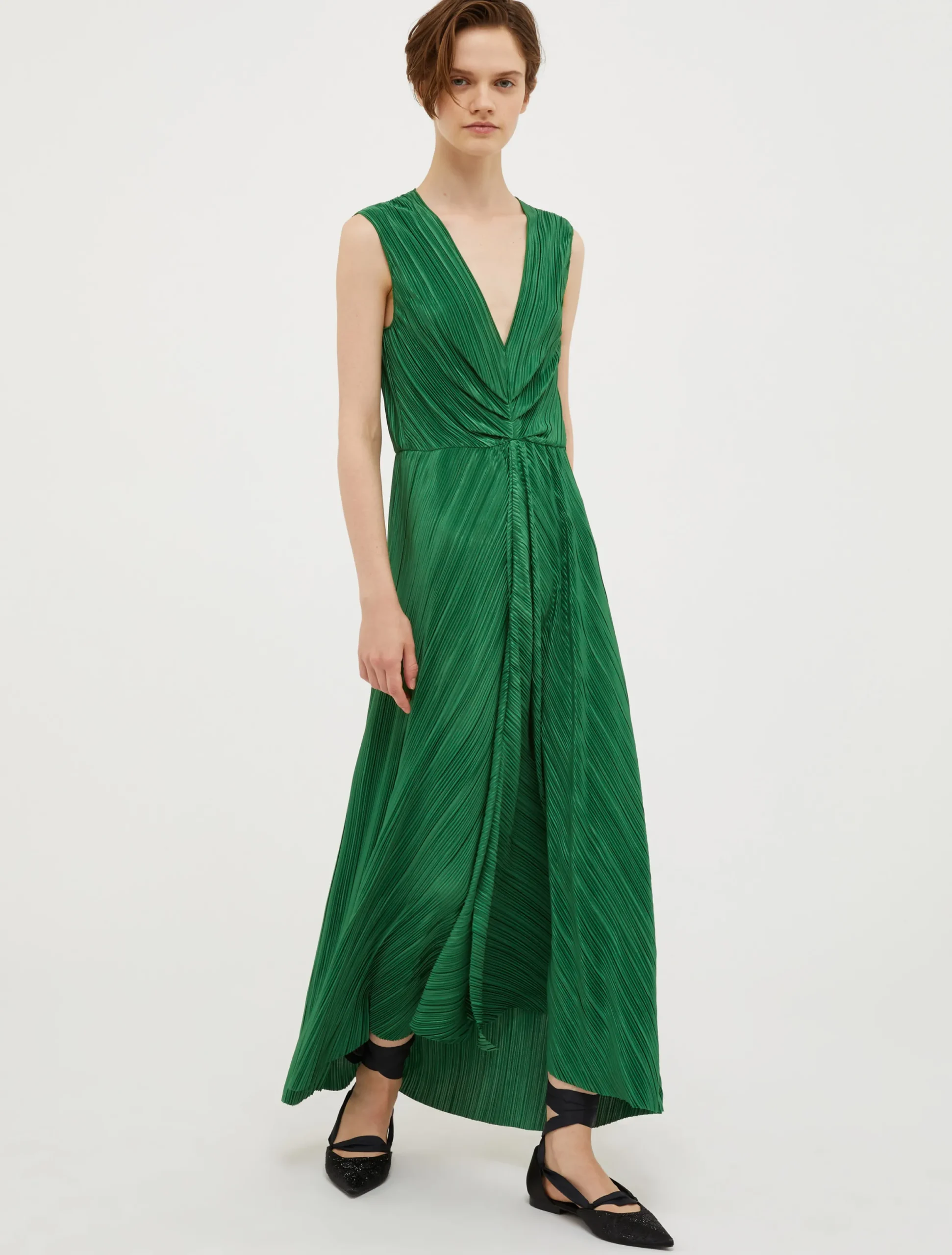 Micro-pleated jersey maxi dress