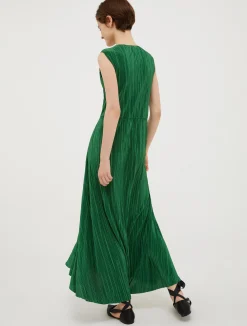 Micro-pleated jersey maxi dress