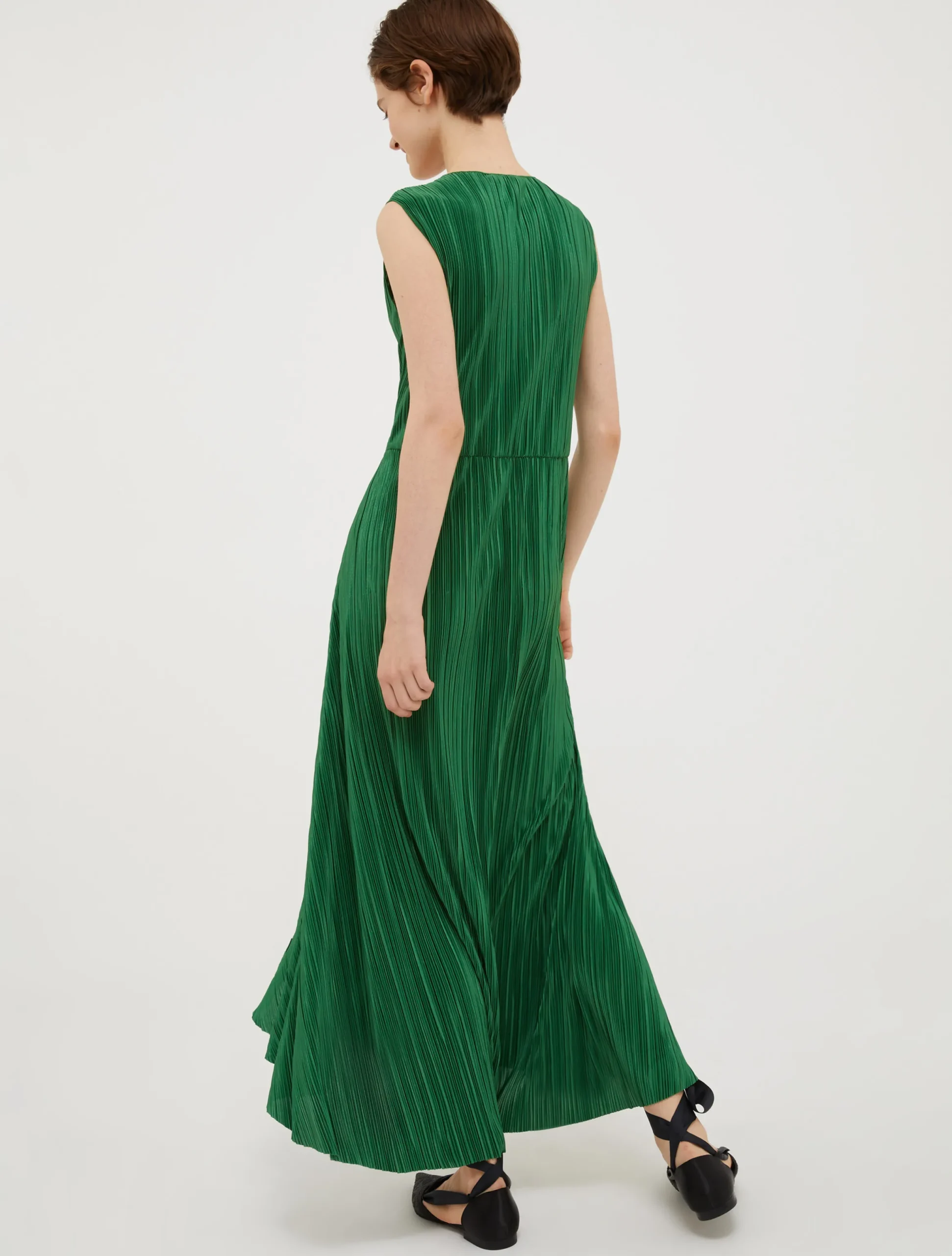 Micro-pleated jersey maxi dress