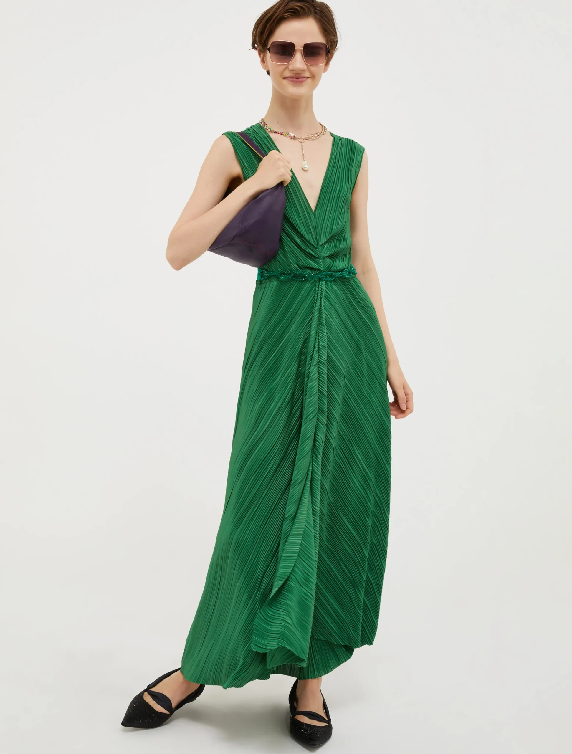 Micro-pleated jersey maxi dress