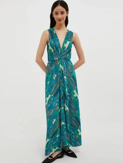 Micro-pleated jersey maxi dress