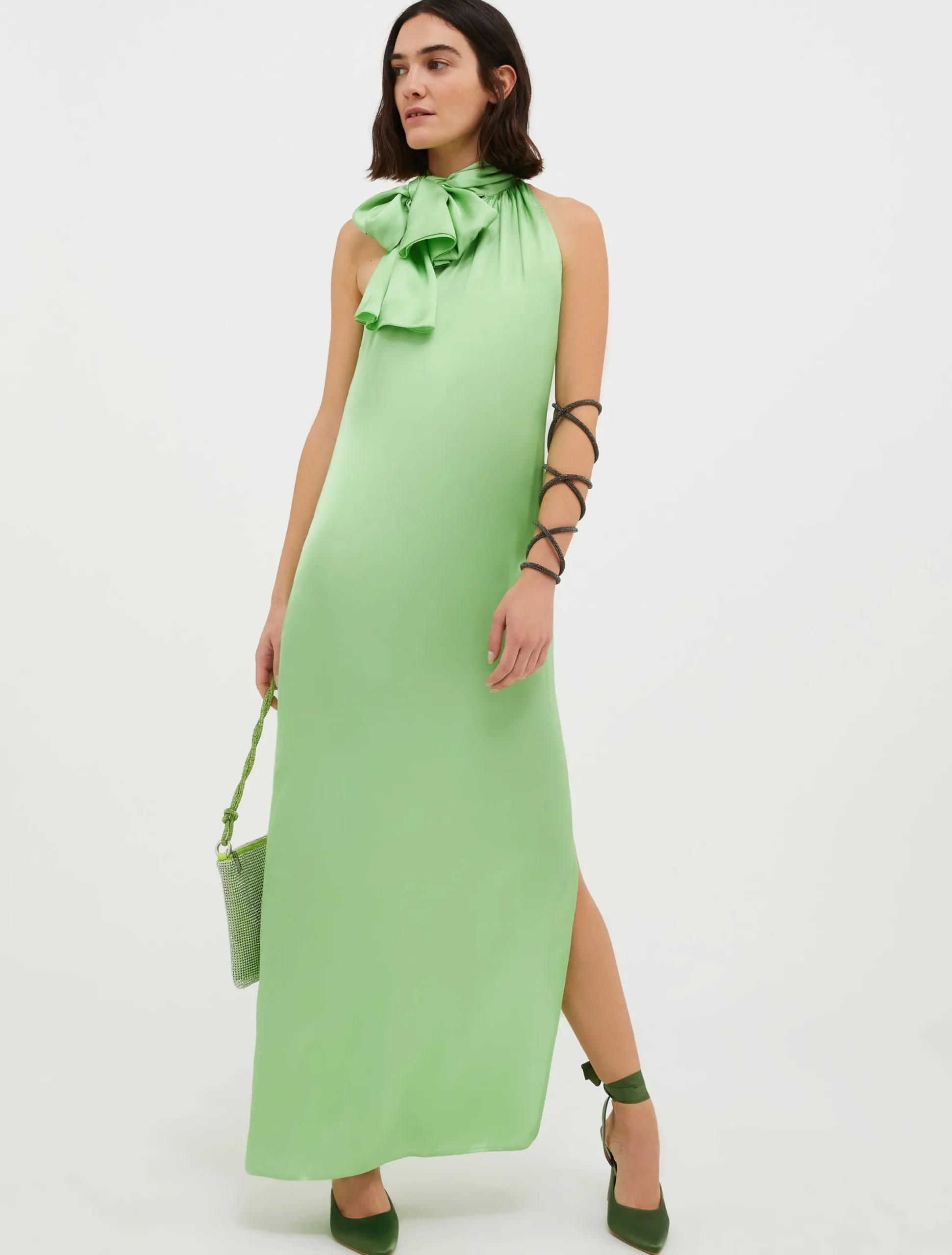 Off-the-shoulder satin dress