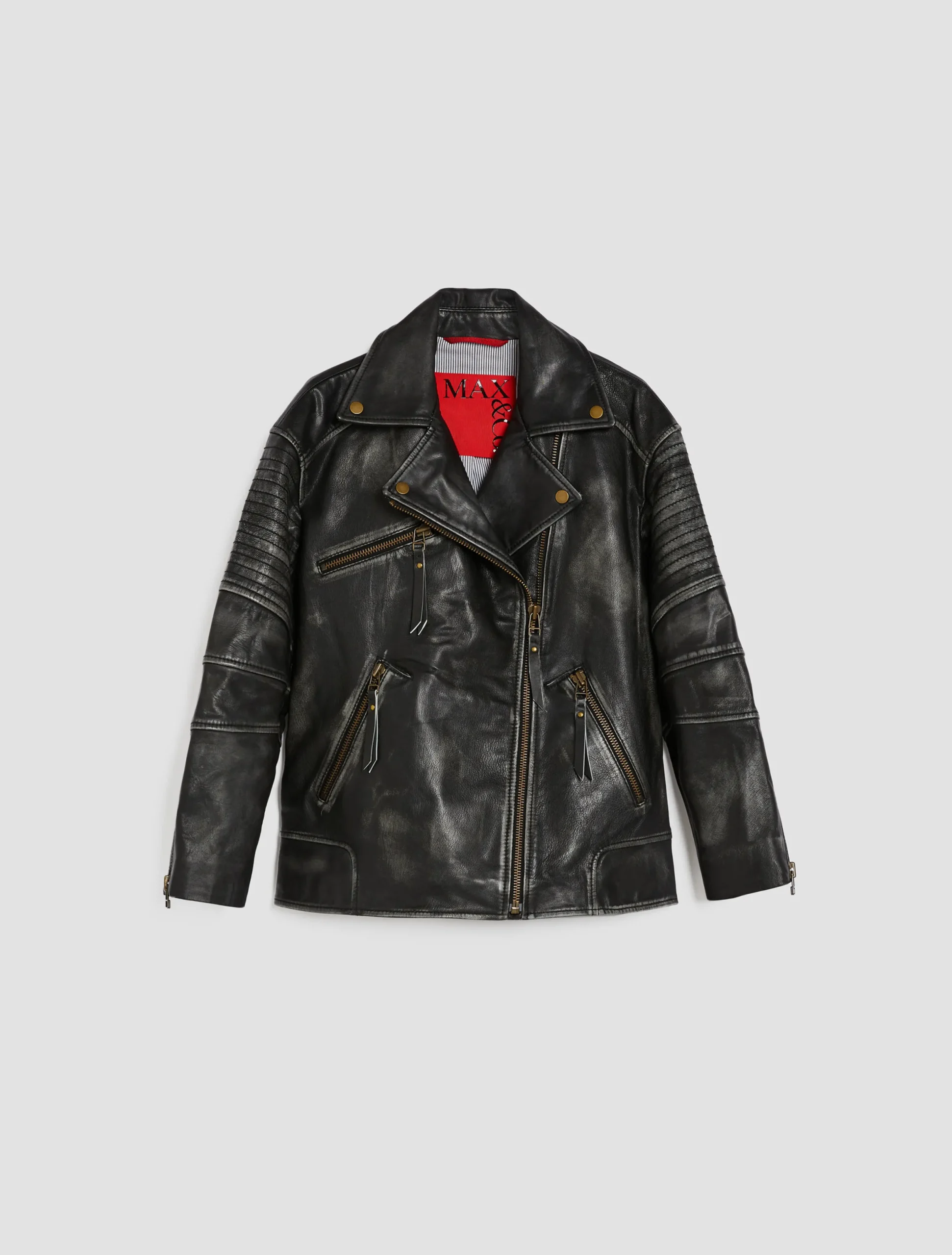 Oversized aged-leather biker jacket