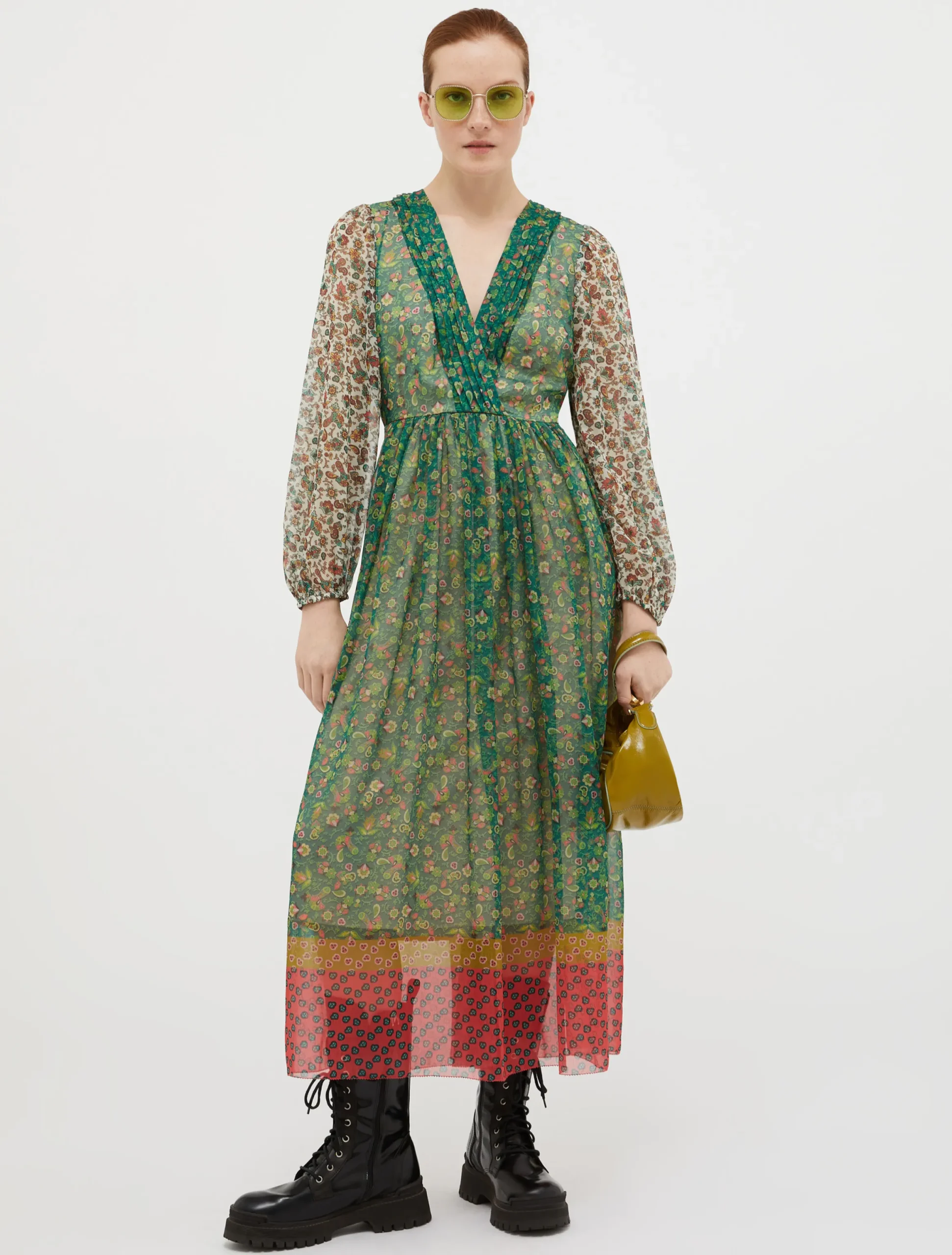 Patchwork crepe midi dress