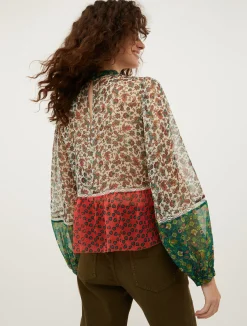 Patchwork crepon blouse