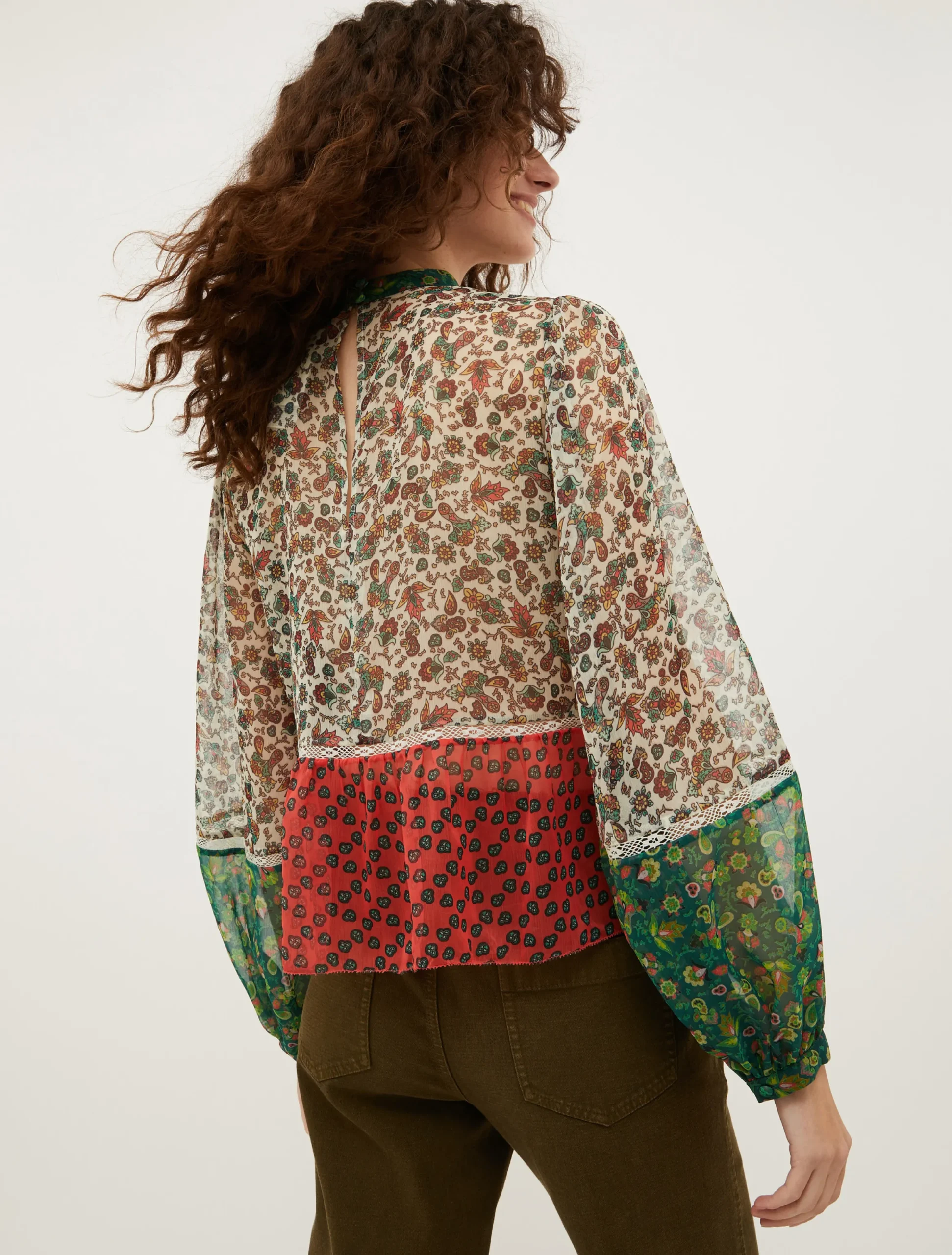 Patchwork crepon blouse