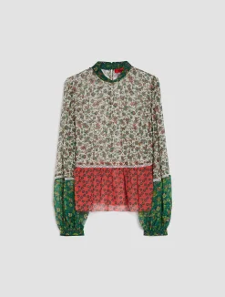 Patchwork crepon blouse