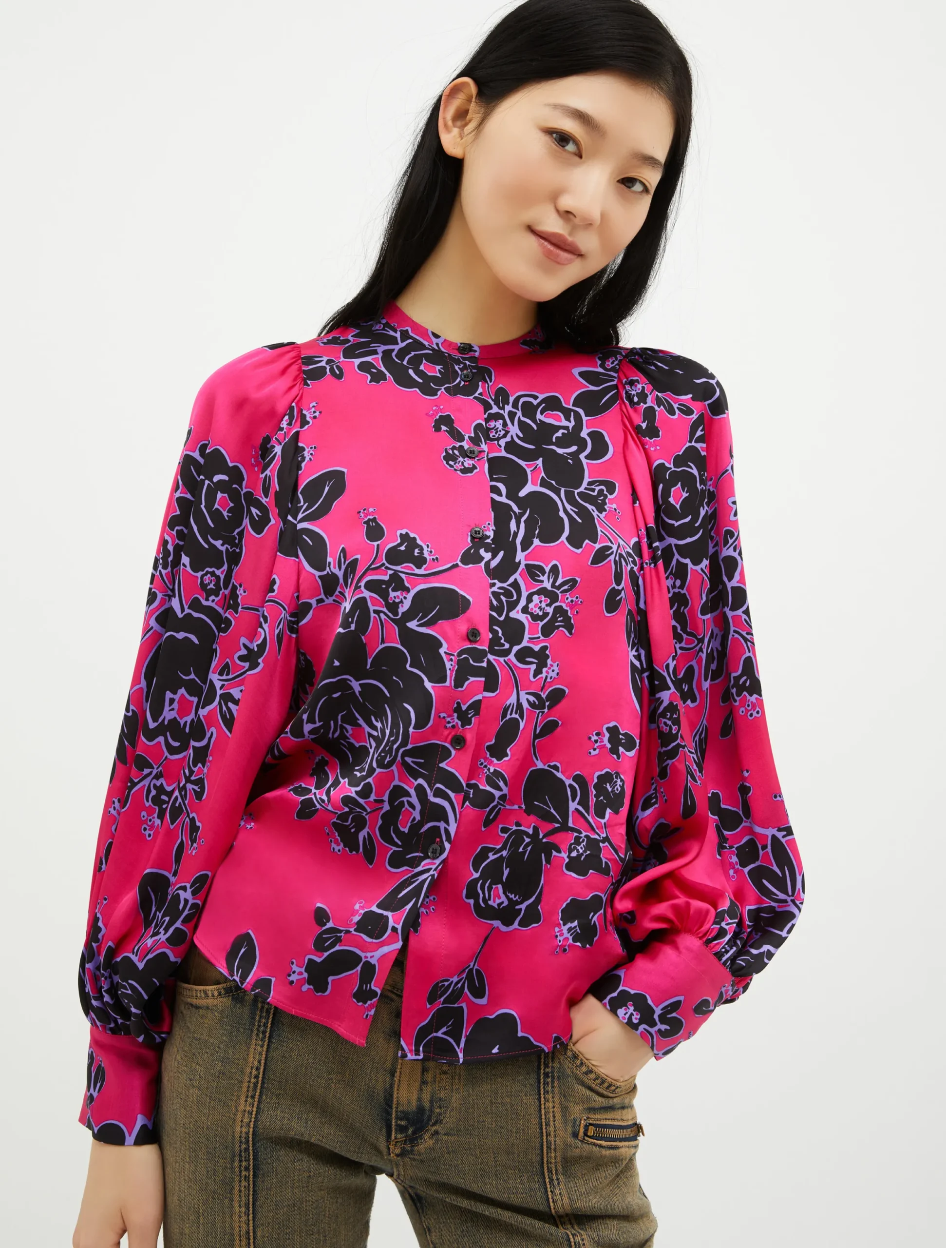 Patterned satin shirt