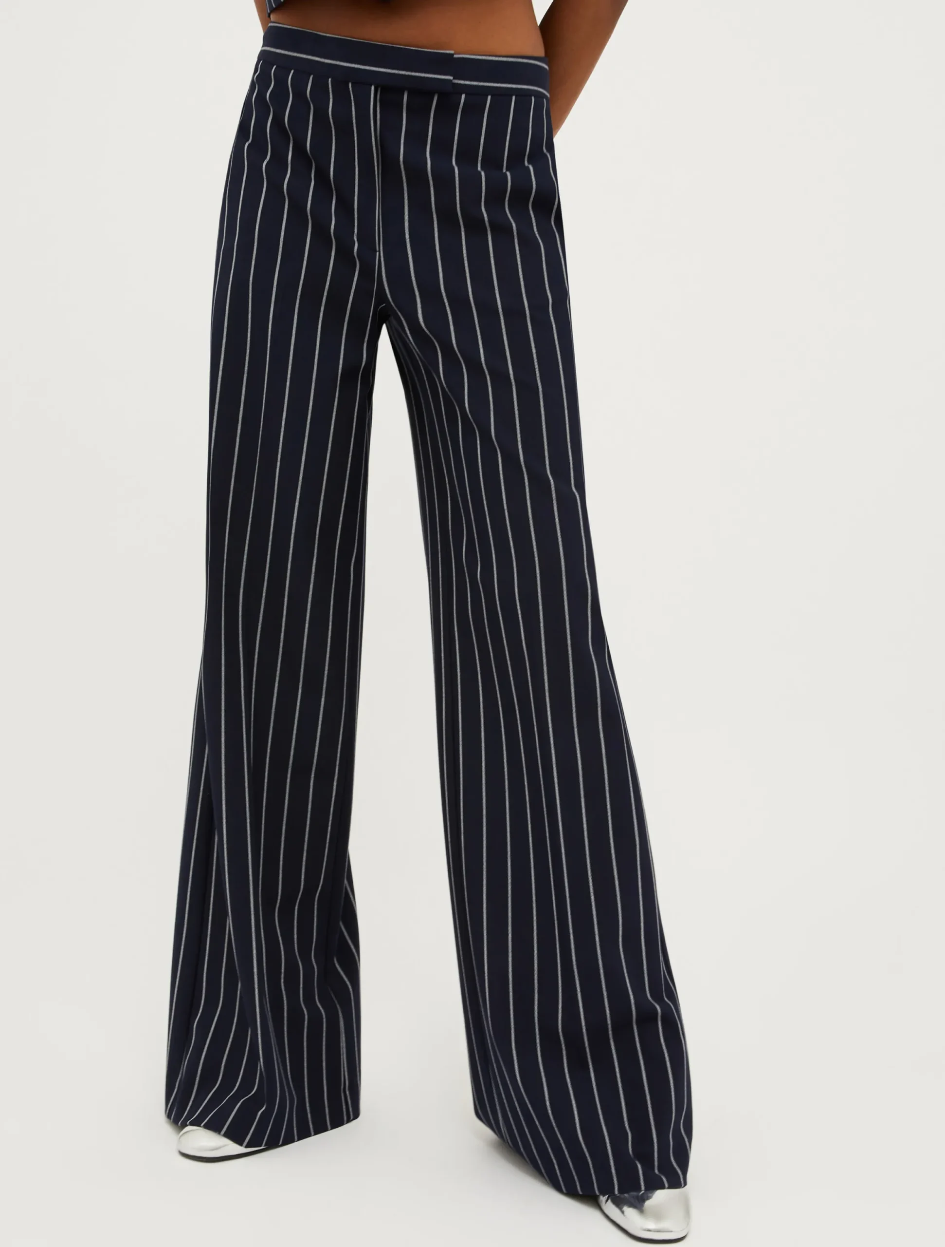 Pinstriped wide-leg trousers
