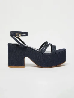 Platform denim wedge sandals