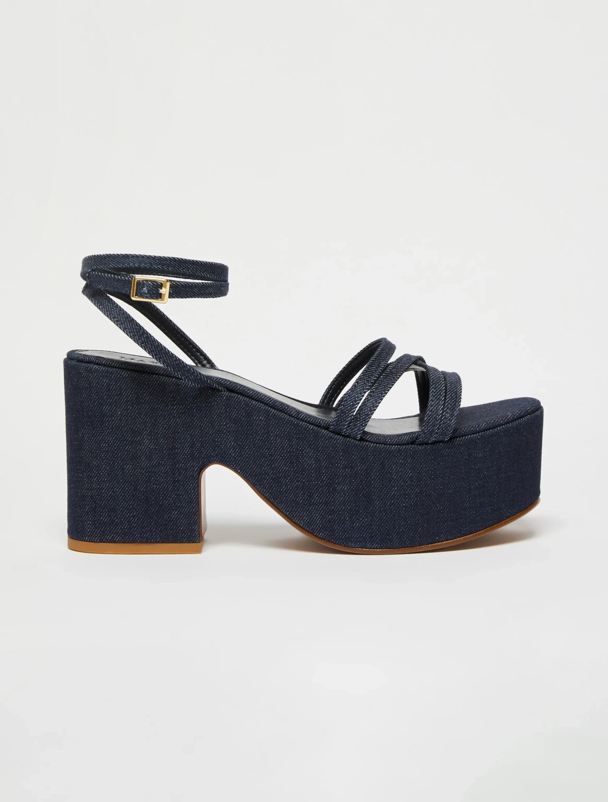 Platform denim wedge sandals