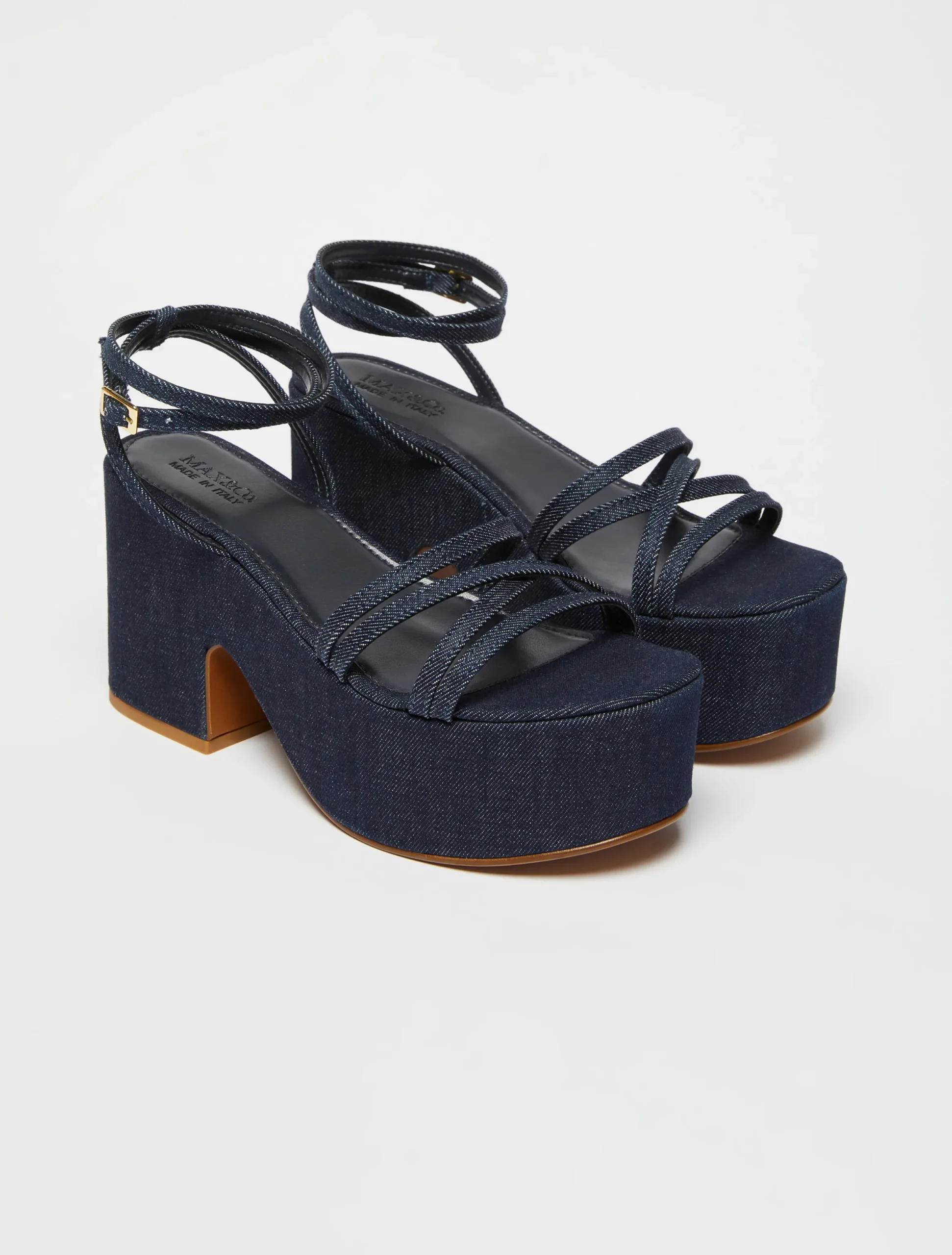 Platform denim wedge sandals