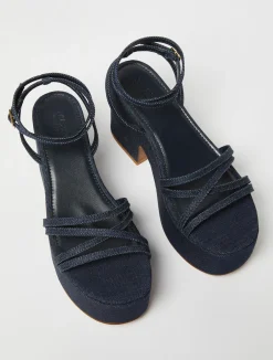 Platform denim wedge sandals
