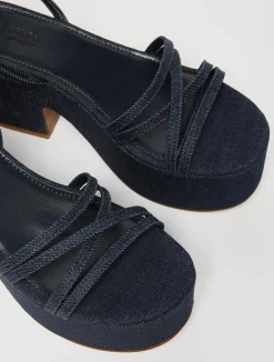 Platform denim wedge sandals