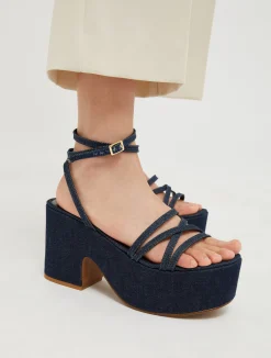 Platform denim wedge sandals