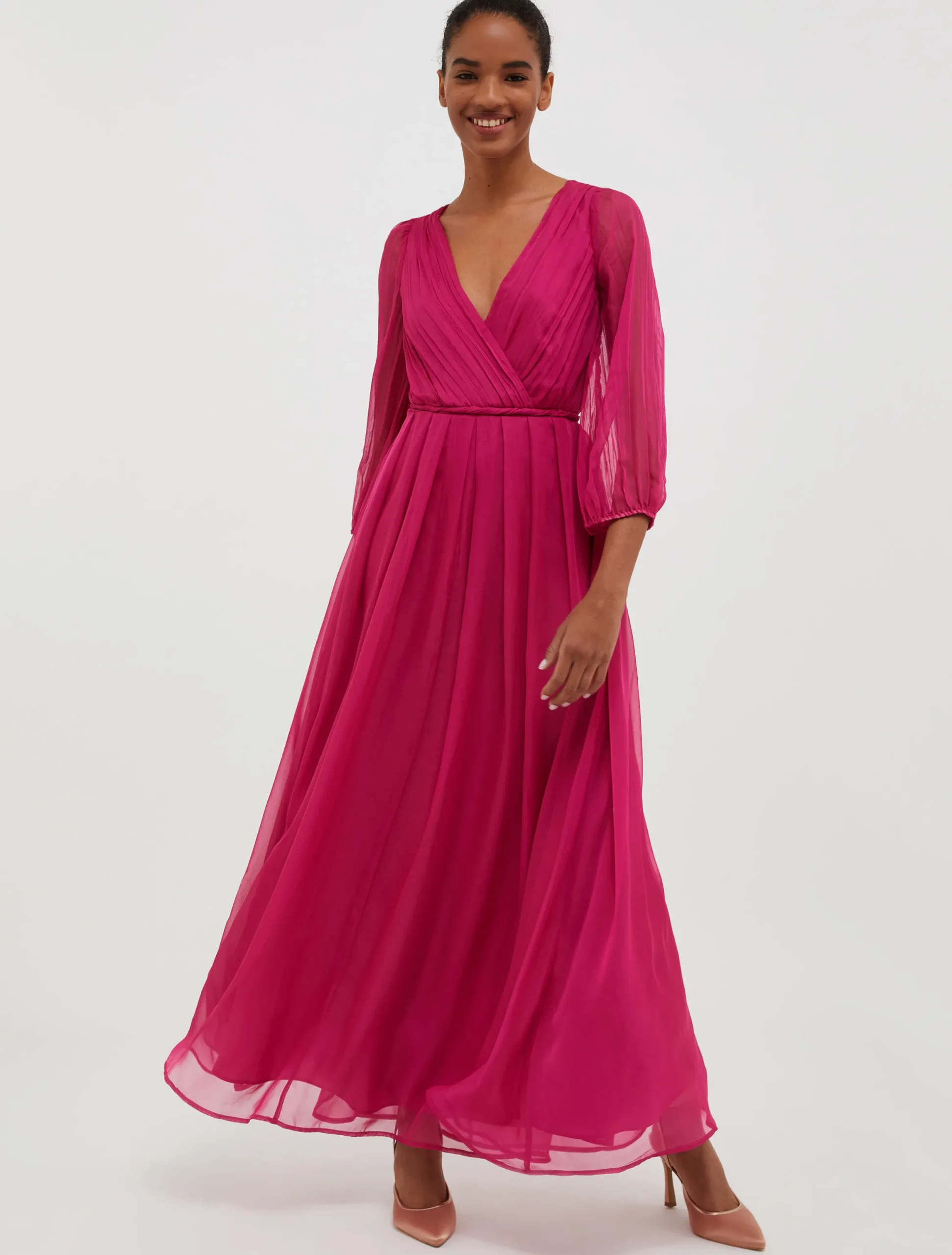Pleated chiffon maxi dress