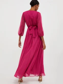 Pleated chiffon maxi dress