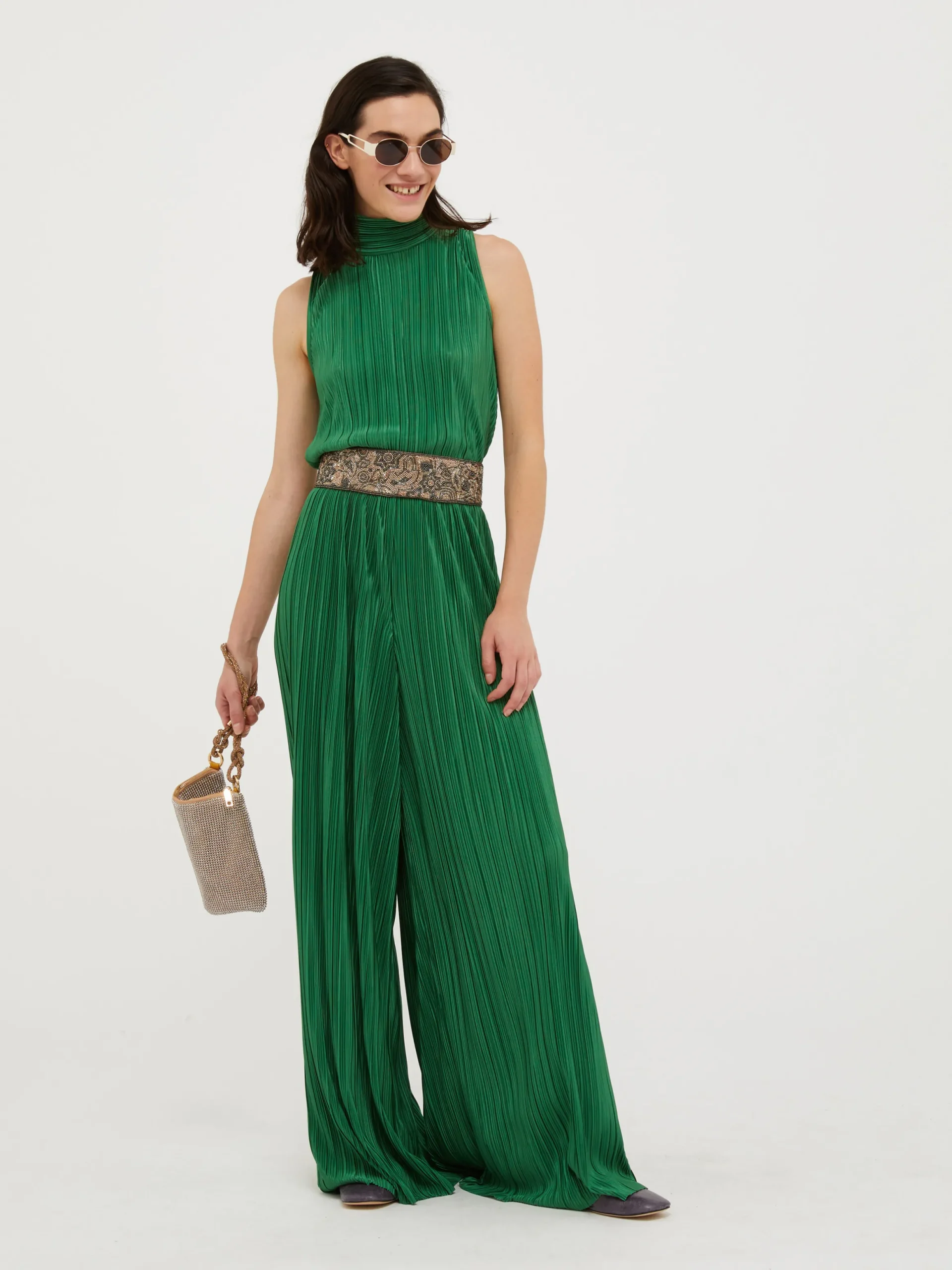 Pleated jersey jumpsuit