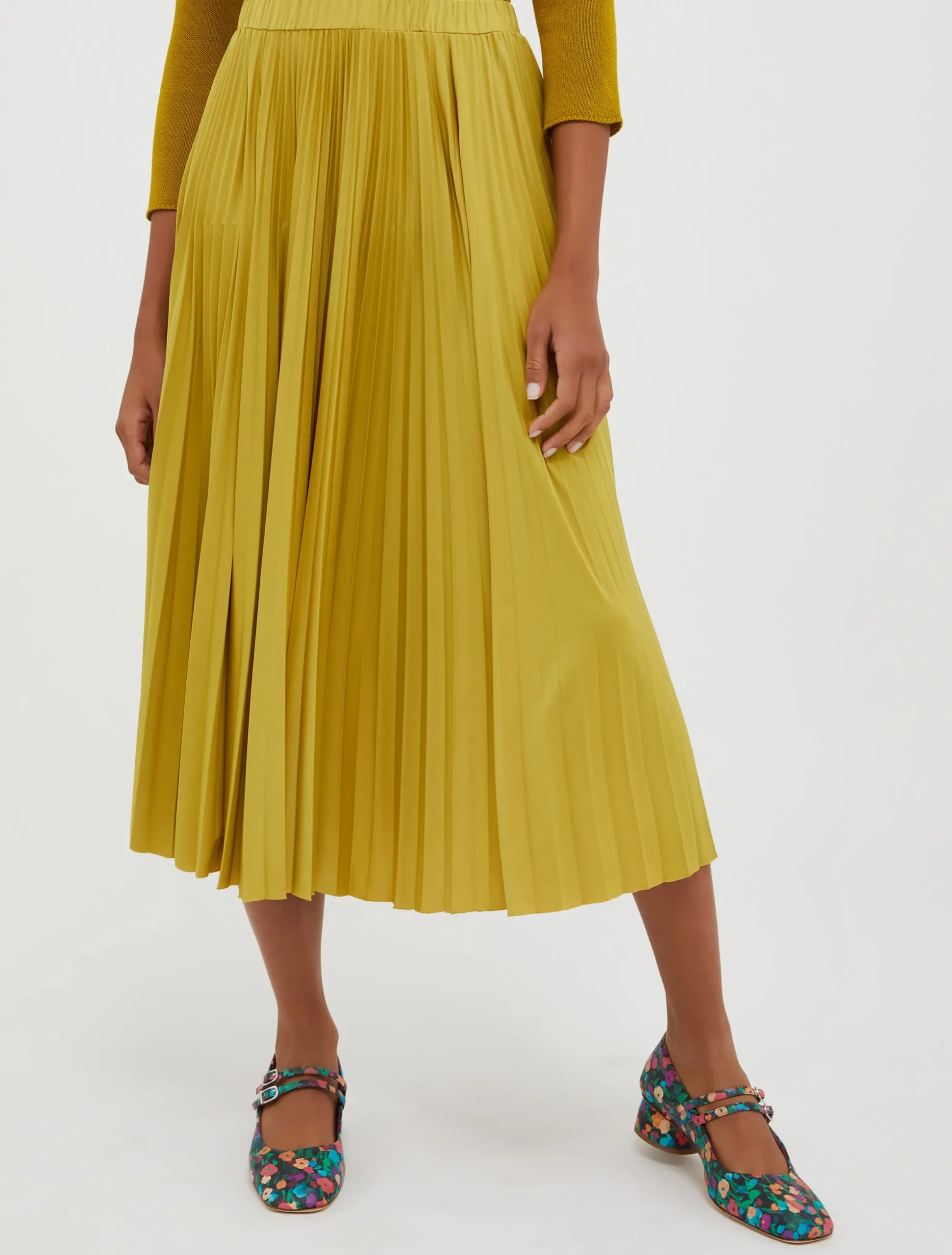 Pleated jersey midi skirt