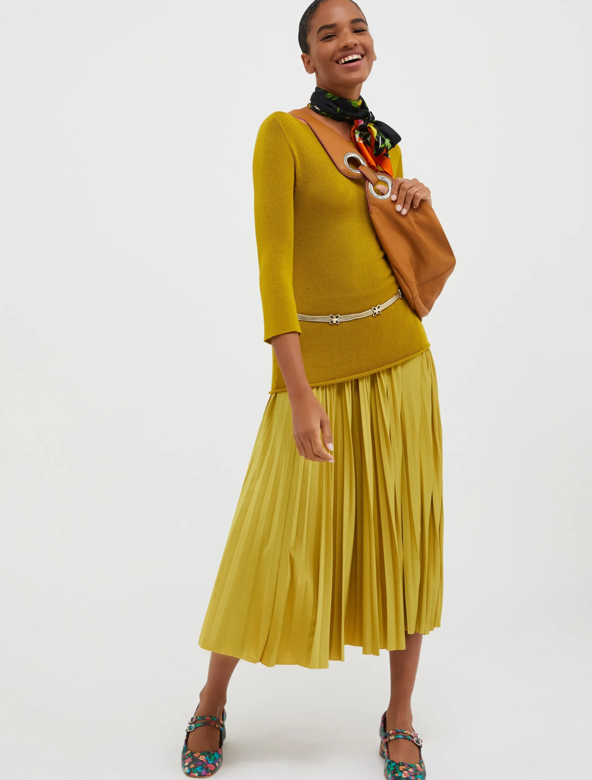 Pleated jersey midi skirt