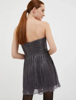 Pleated metallic tulle mini dress