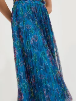 Pleated tulle-jersey midi skirt