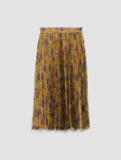Pleated tulle-jersey midi skirt