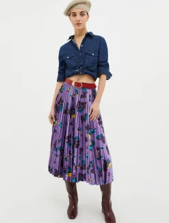 Pleated velvet-jersey midi skirt