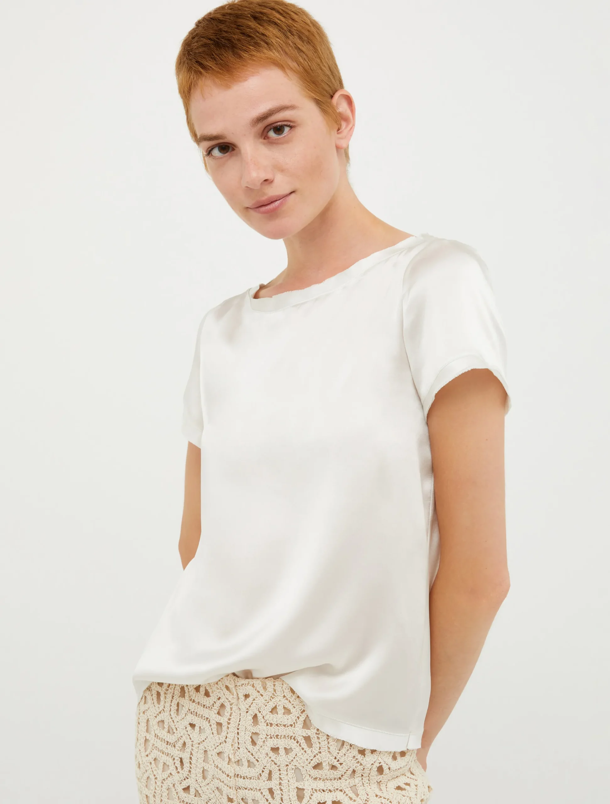 Raw-edged silk-satin T-shirt