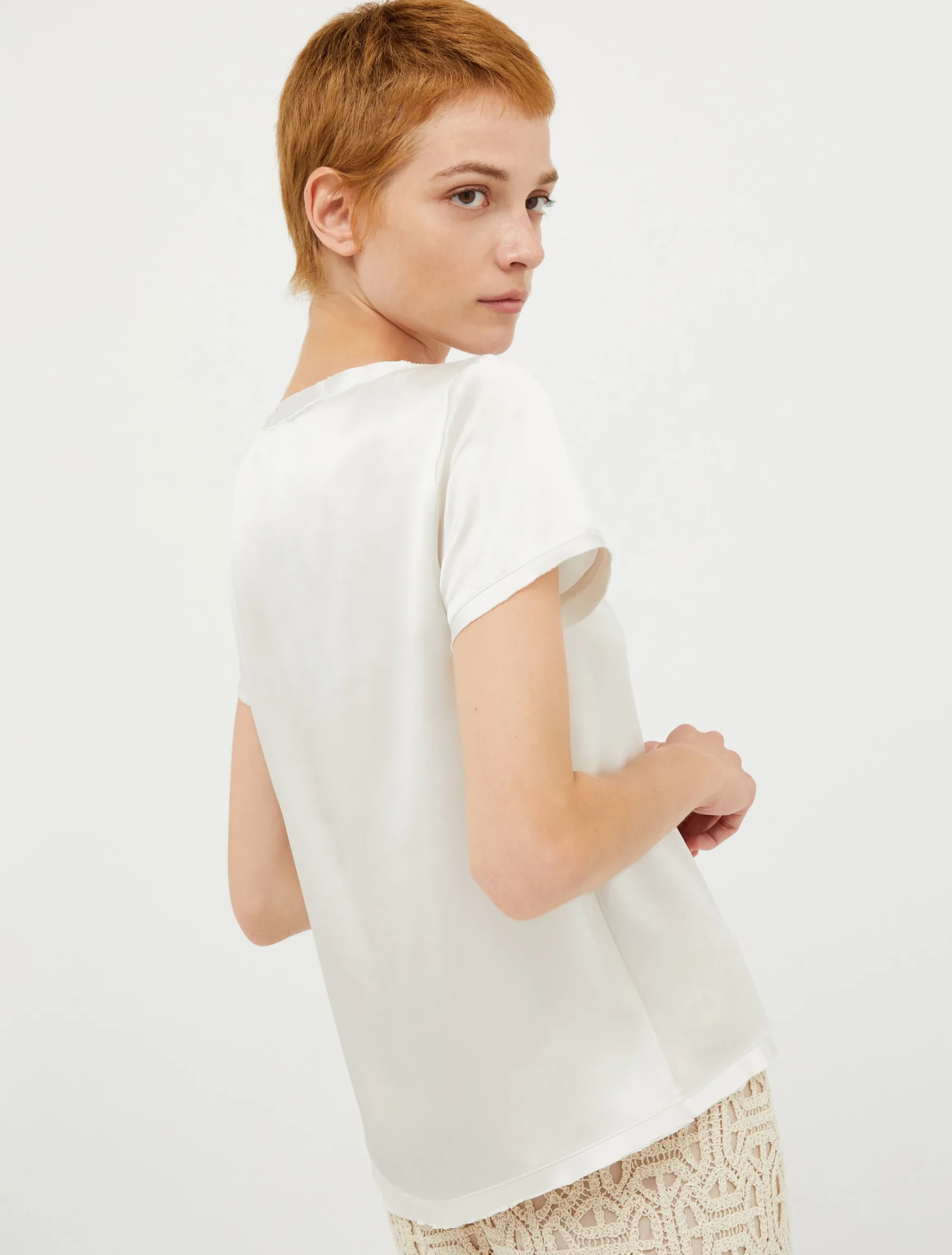 Raw-edged silk-satin T-shirt
