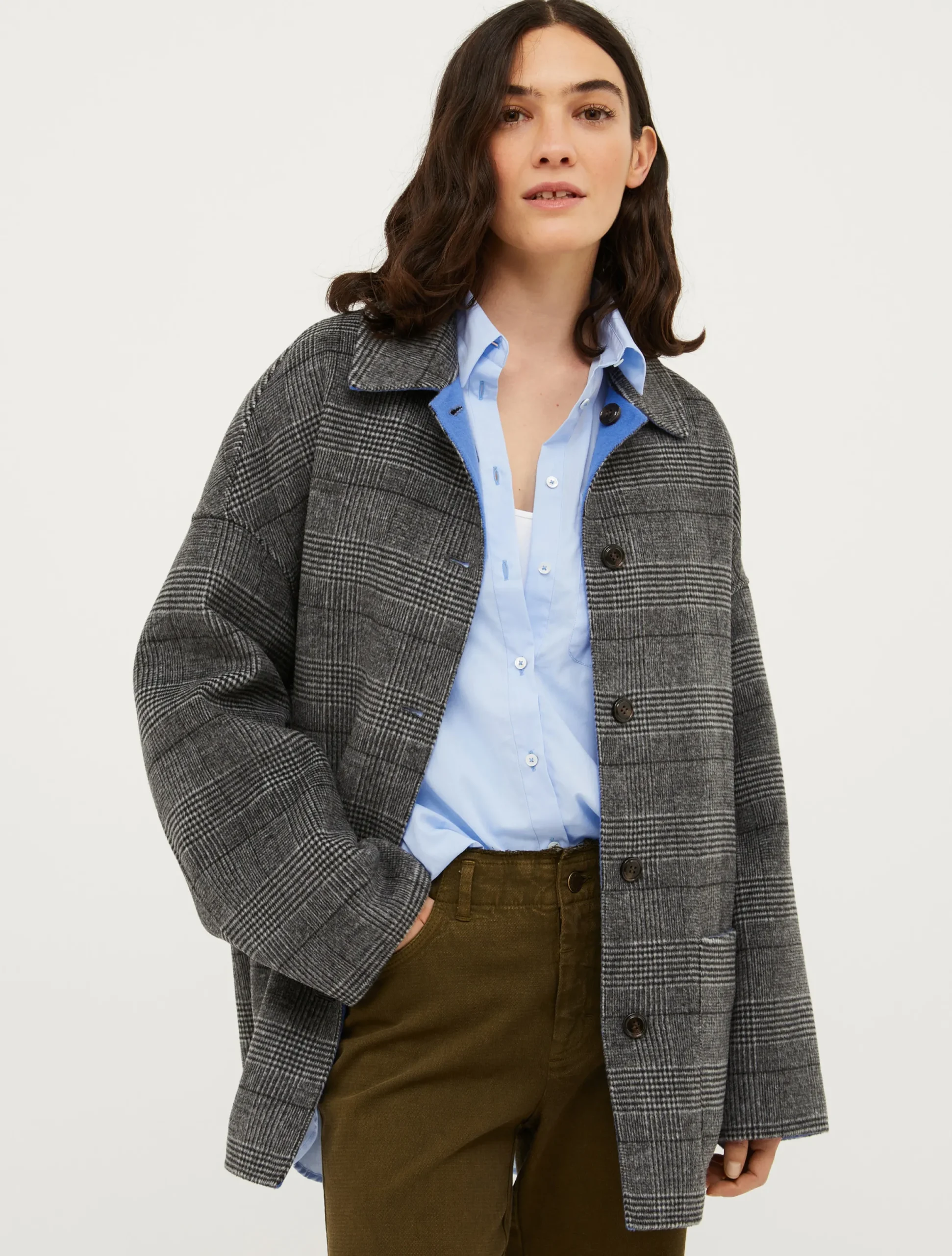 Reversible wool shirt jacket