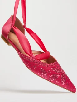 Rhinestone satin ballet flats