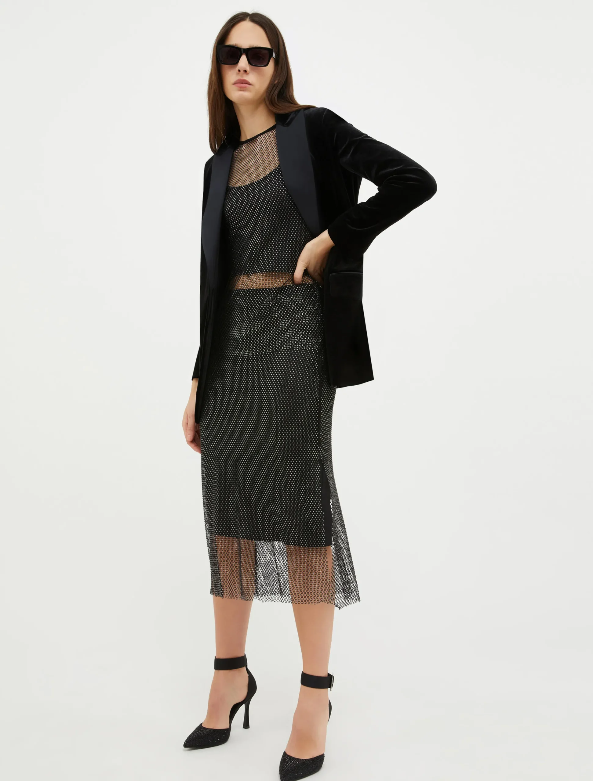 Rhinestone-embellished midi skirt