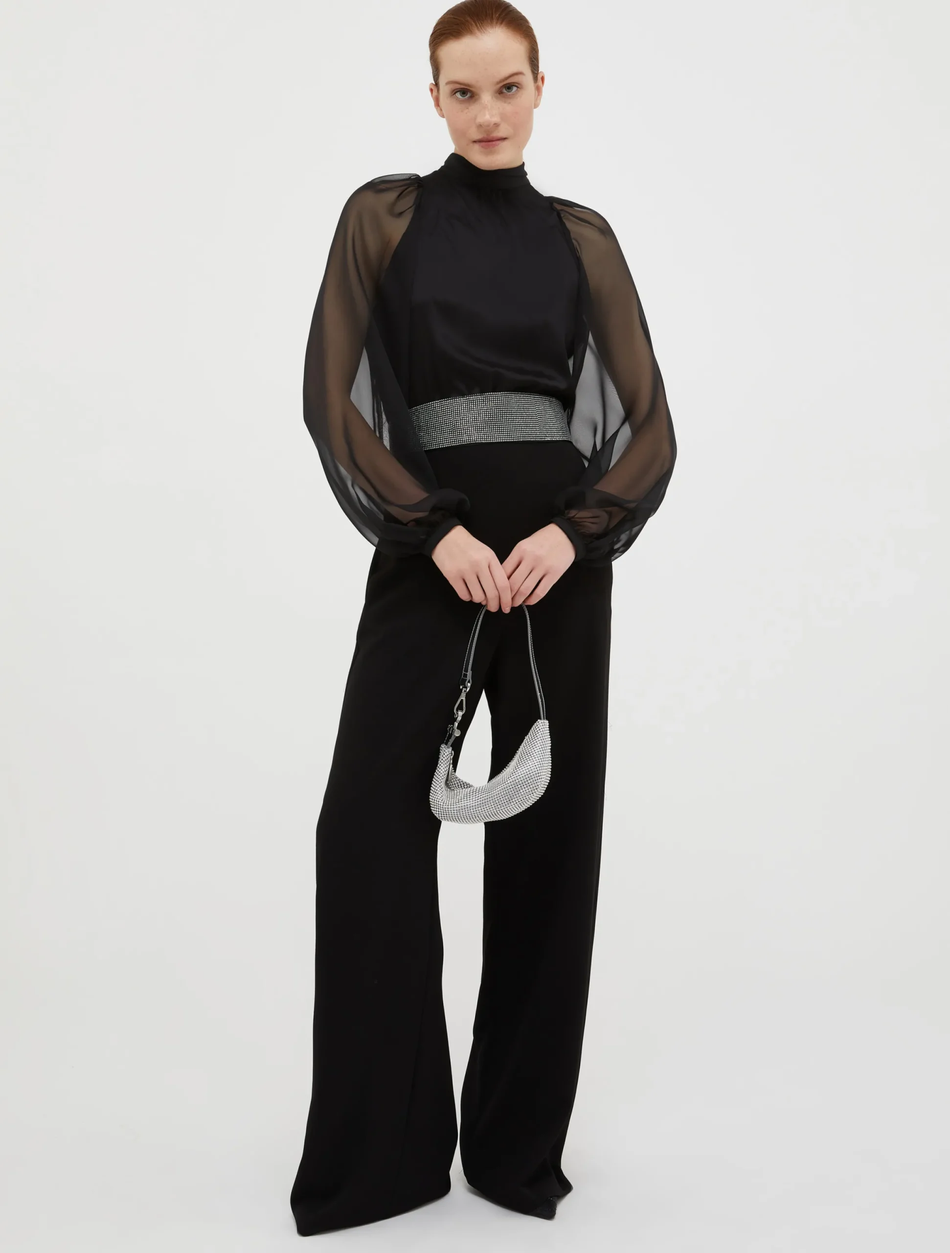 Rhinestone-embellished satin belt