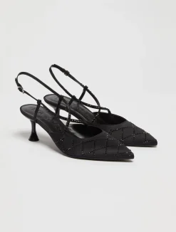 Rhinestone-embellished satin slingbacks