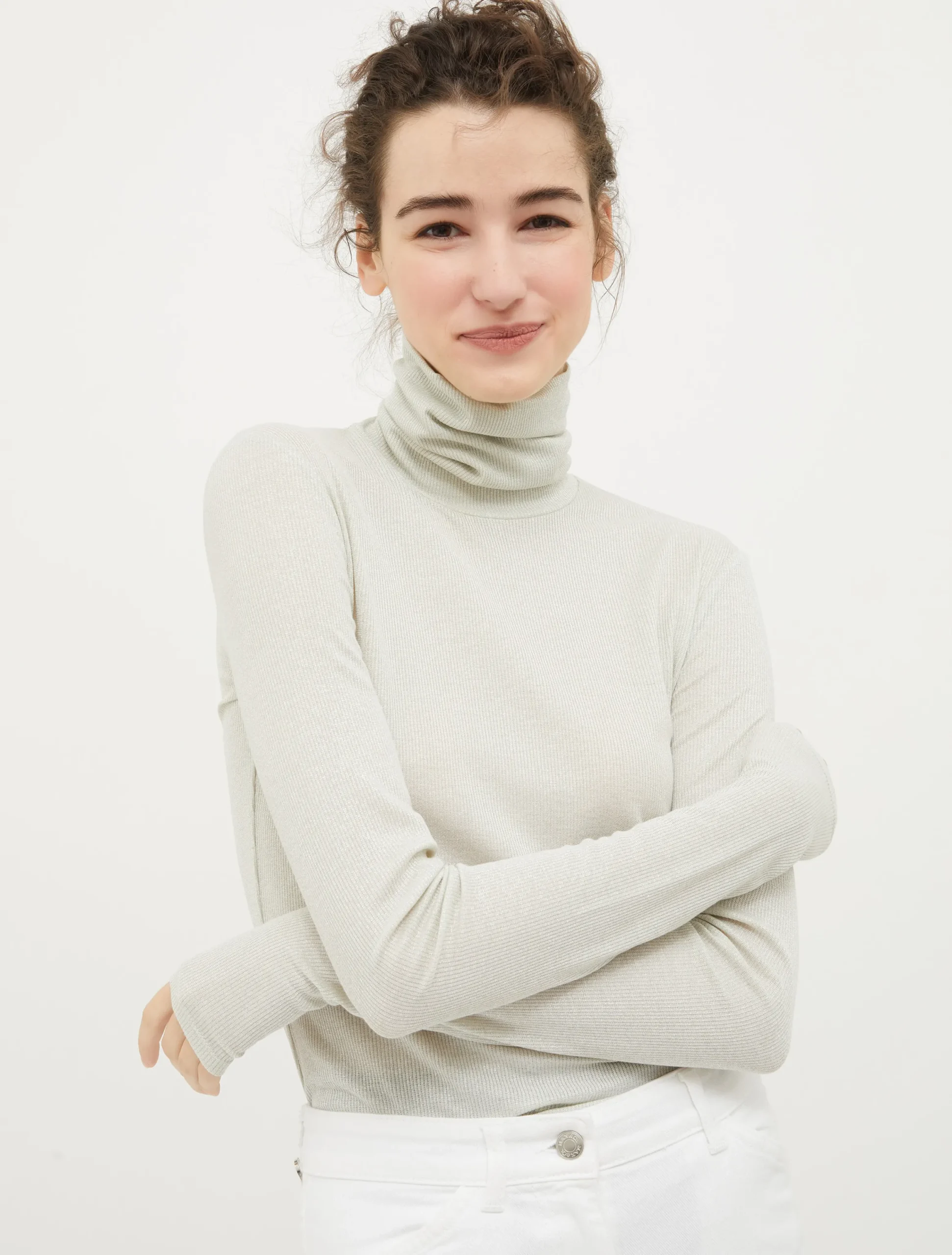 Ribbed lurex jersey polo top