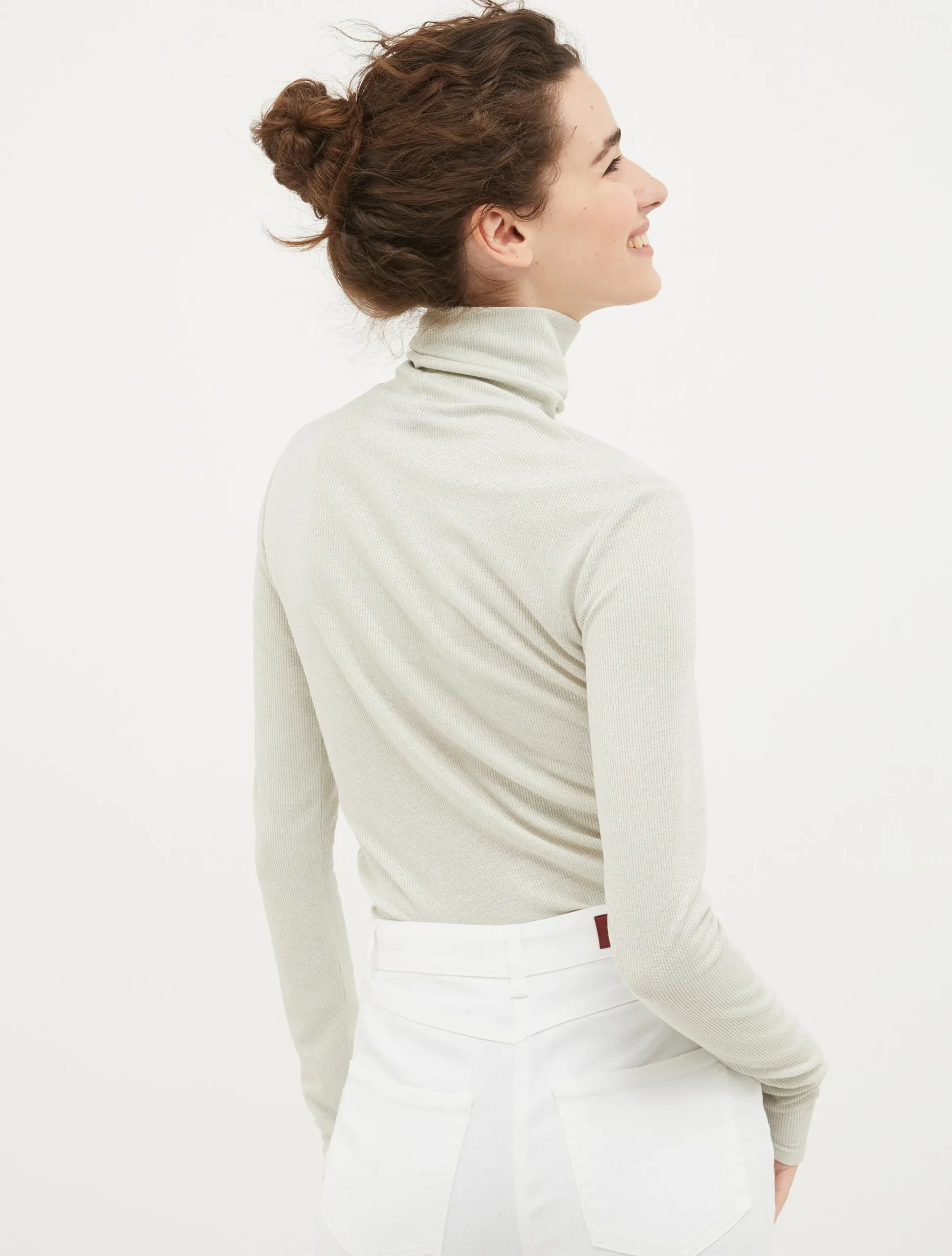 Ribbed lurex jersey polo top