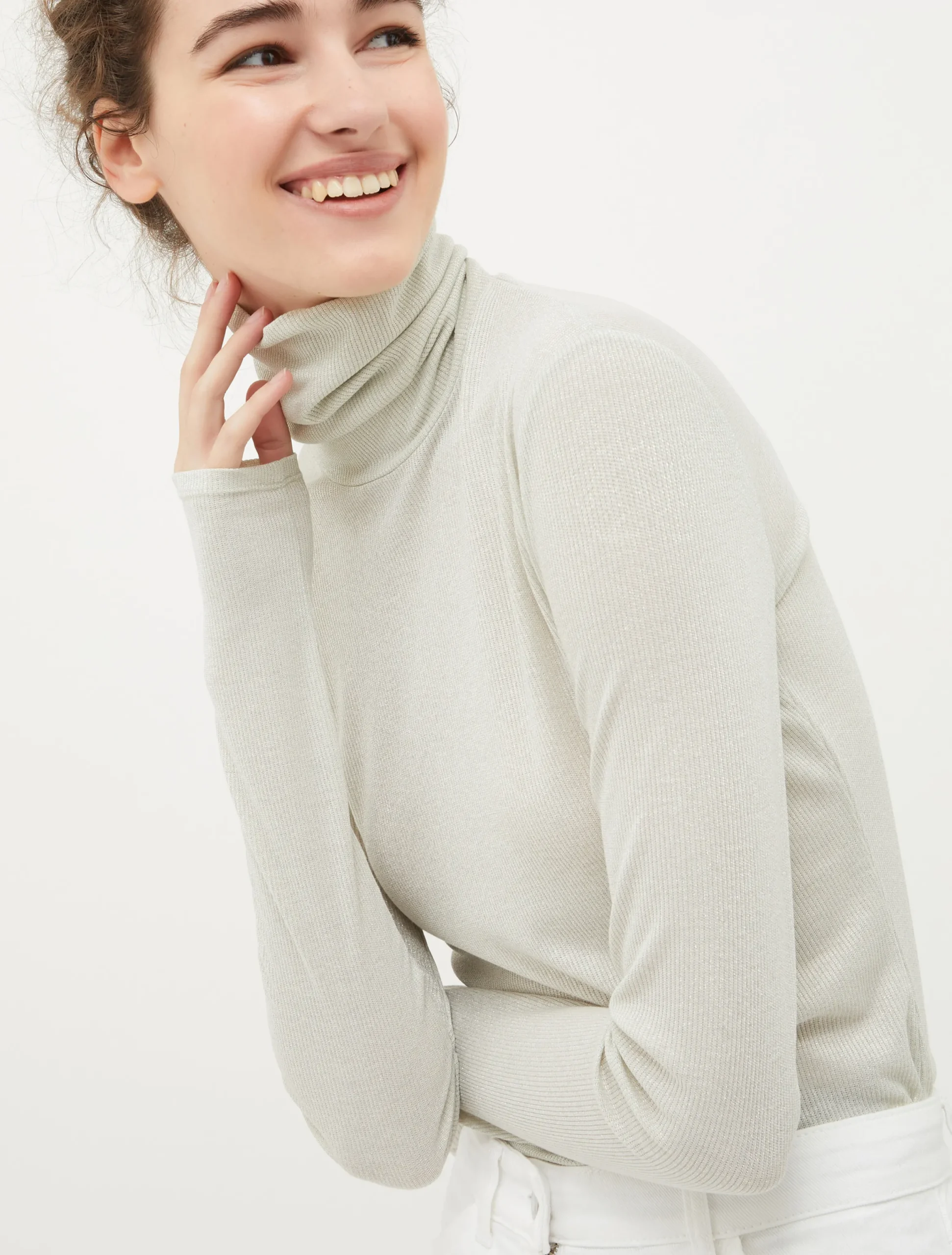 Ribbed lurex jersey polo top