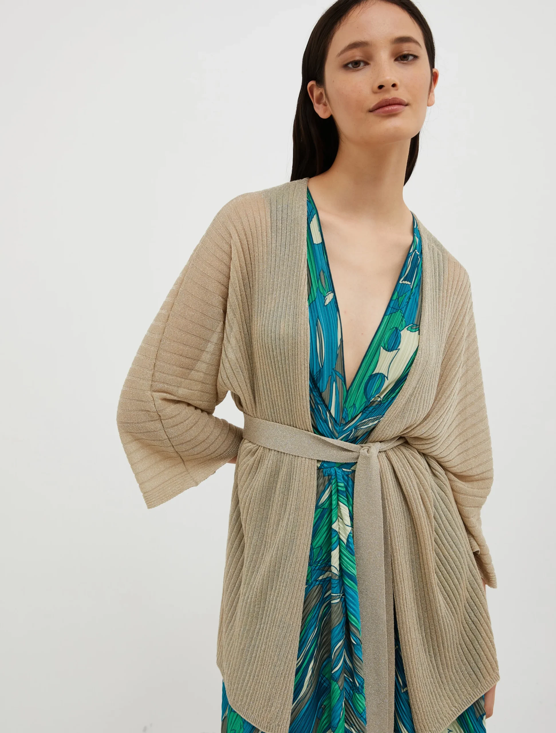 Ribbed lurex-knit cardigan