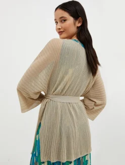 Ribbed lurex-knit cardigan