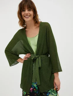 Ribbed lurex-knit cardigan