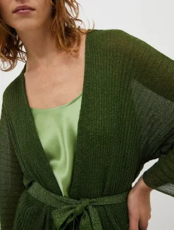 Ribbed lurex-knit cardigan