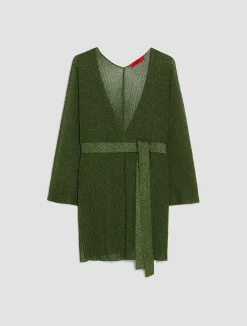 Ribbed lurex-knit cardigan