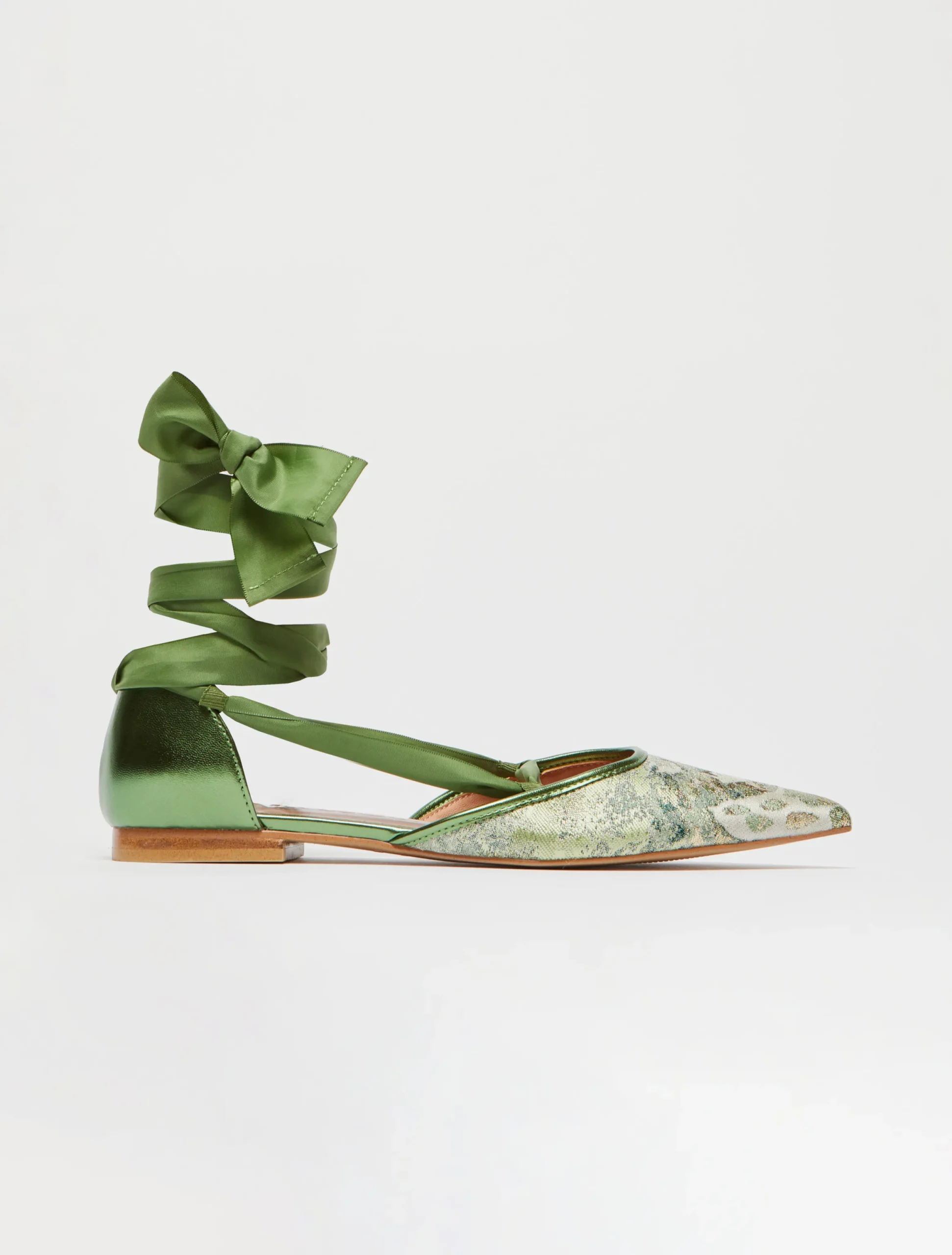Ribboned jacquard ballet flats