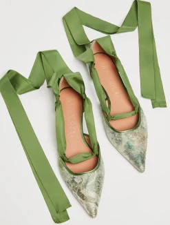 Ribboned jacquard ballet flats